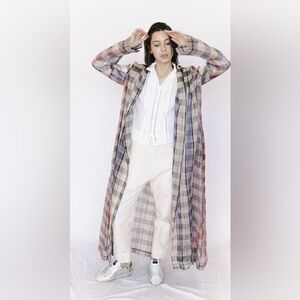 Forte Forte Lightweight Plaid Duster Coat in Blue, Tan & Rust